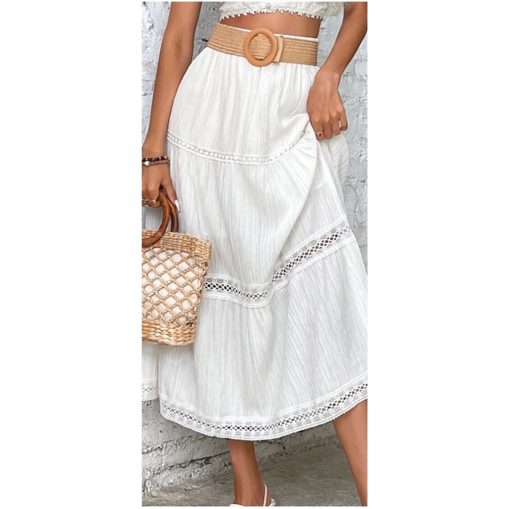 Classic Color Block Pleated High Waisted Maxi Skirt - Picture 3 of 3